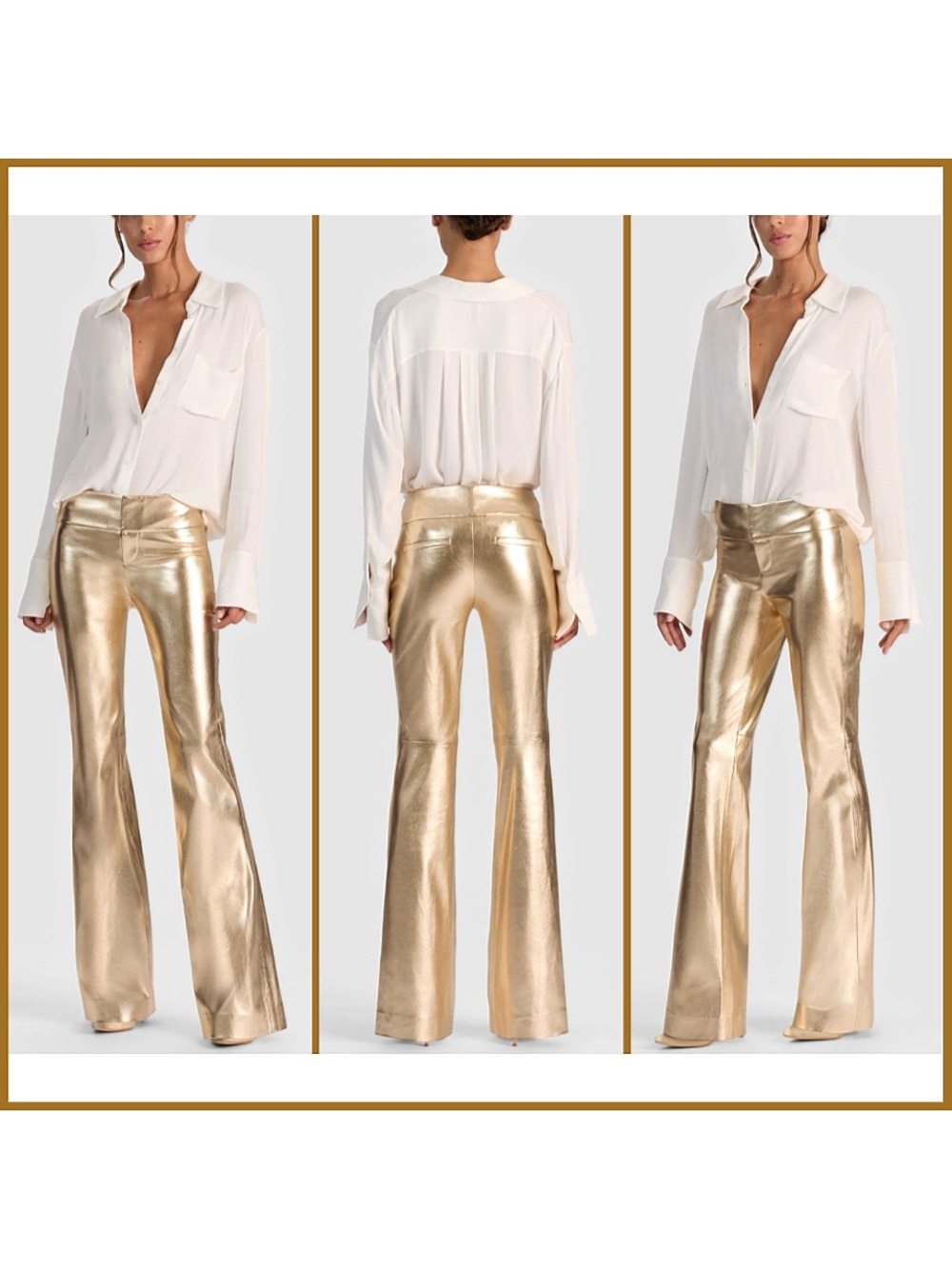 Alice + Olivia Olivia Gold Vegan Leather Bootcut Pant - Picture 4 of 11
